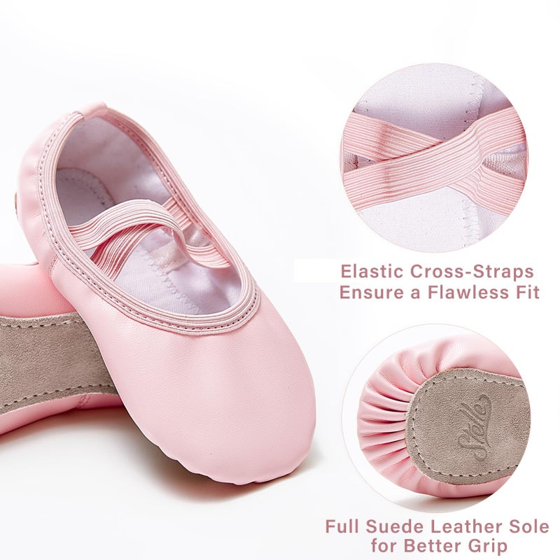 Stelle Ballet Shoes for Girls Soft Leather Dance Slippers Ballerina Shoes(Pink,8MT) - Image 4