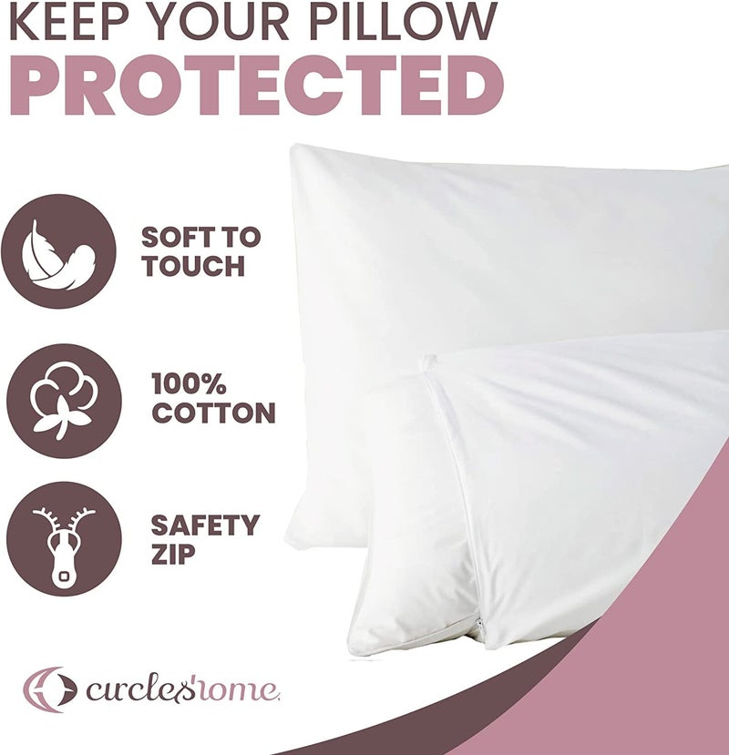 CIRCLESHOME حماة وسادة circleshome 2 حزمة (20 × 55) سحاب - 100 ٪ من وسادات القطن التنفس - يحمي الوسائد من غبار الأوساخ والحطام (مجموعة الجسم من 2 - 20x55) - Image 3