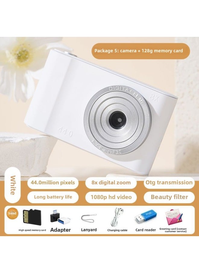 Generic Retro High Pixel Campus HD Card Player Student Travel Small Entry-level Ccd Digital Camera-Body Color:White Camera + _package Five  - Image 1