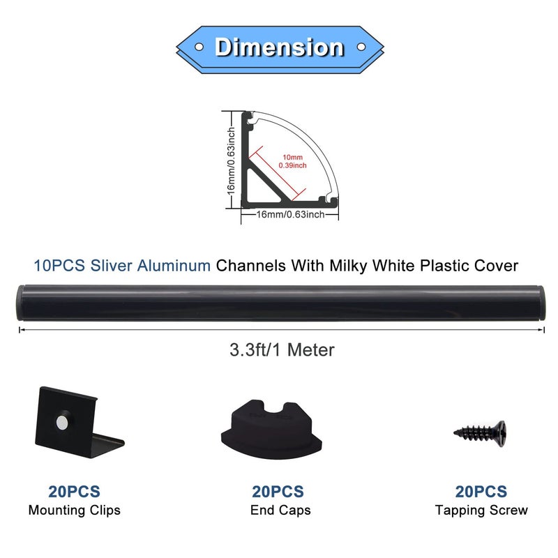 VST 10pack 3.3 ft LED Channel, V Shape Led Diffuser Channel, LED Aluminum Channel System with Black Cover, End Caps and Mounting Clips, Aluminum Profile for LED Strip Light Very Easy Installation - Image 2