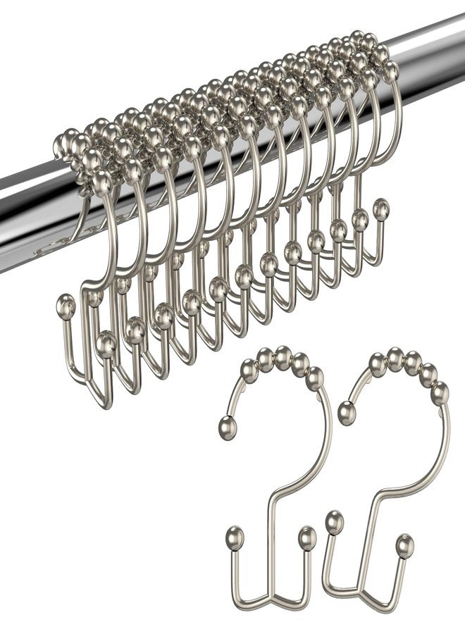 BATHDESIGN Shower Curtain Hooks Rings, Rust Proof Stainless Steel Shower Curtain Hooks Double Sided for Bathroom Shower Rods Curtains, Set of 12, Brushed Nickel - Image 1
