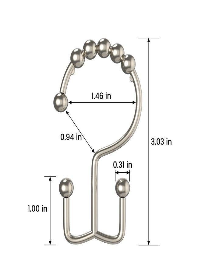 BATHDESIGN Shower Curtain Hooks Rings, Rust Proof Stainless Steel Shower Curtain Hooks Double Sided for Bathroom Shower Rods Curtains, Set of 12, Brushed Nickel - Image 2
