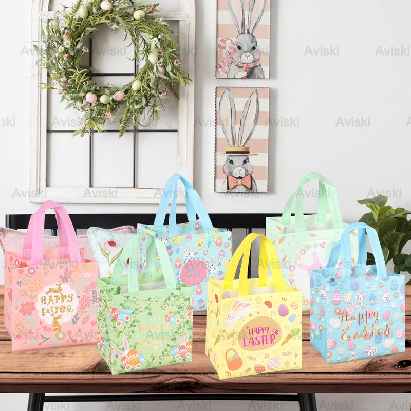 Aviski 12PCS Happy Easter Egg Hunt Bags Bunny Carrot Chick Egg Gift Bag with Handles, Easter Treat Bags, Non-Woven Gifts Wrapping, Spring Party Supplies - Image 5