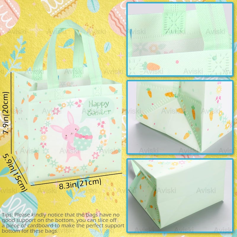Aviski 12PCS Happy Easter Egg Hunt Bags Bunny Carrot Chick Egg Gift Bag with Handles, Easter Treat Bags, Non-Woven Gifts Wrapping, Spring Party Supplies - Image 2
