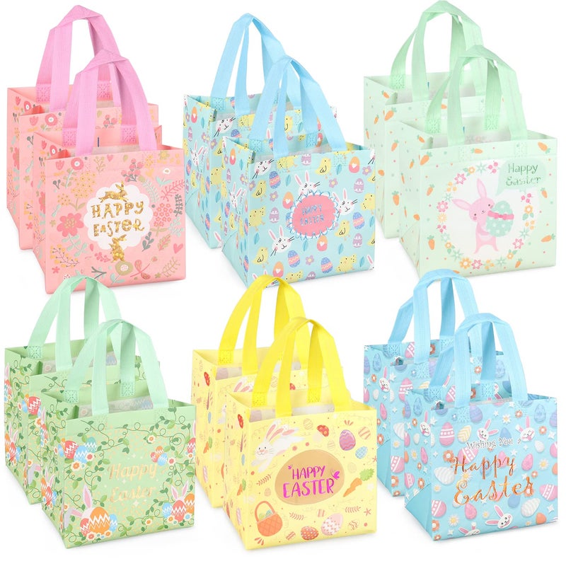 Aviski 12PCS Happy Easter Egg Hunt Bags Bunny Carrot Chick Egg Gift Bag with Handles, Easter Treat Bags, Non-Woven Gifts Wrapping, Spring Party Supplies - Image 1