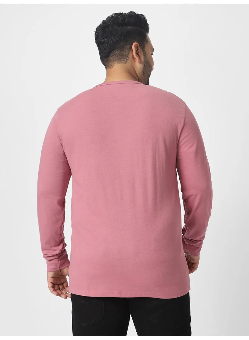 Urbano Fashion  Urbano Plus Men's Lilac Solid Henley Neck Regular Fit Full Sleeve Cotton T-Shirt  | Best Price UAE