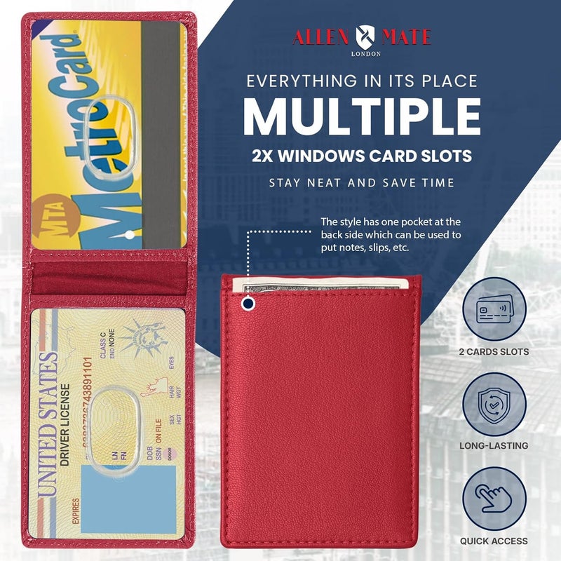 ALLEN & MATE 100% LEATHER Travel Pass Card Holder/Driving License, Metro, Ventra, Smart Card, Minimalist Wallet Credit Card Holder (Rose Red Premium) - Image 4