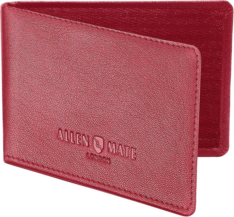 ALLEN & MATE 100% LEATHER Travel Pass Card Holder/Driving License, Metro, Ventra, Smart Card, Minimalist Wallet Credit Card Holder (Rose Red Premium) - Image 1
