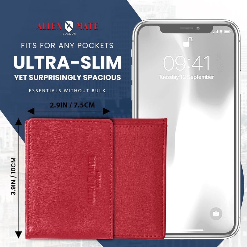 ALLEN & MATE 100% LEATHER Travel Pass Card Holder/Driving License, Metro, Ventra, Smart Card, Minimalist Wallet Credit Card Holder (Rose Red Premium) - Image 3