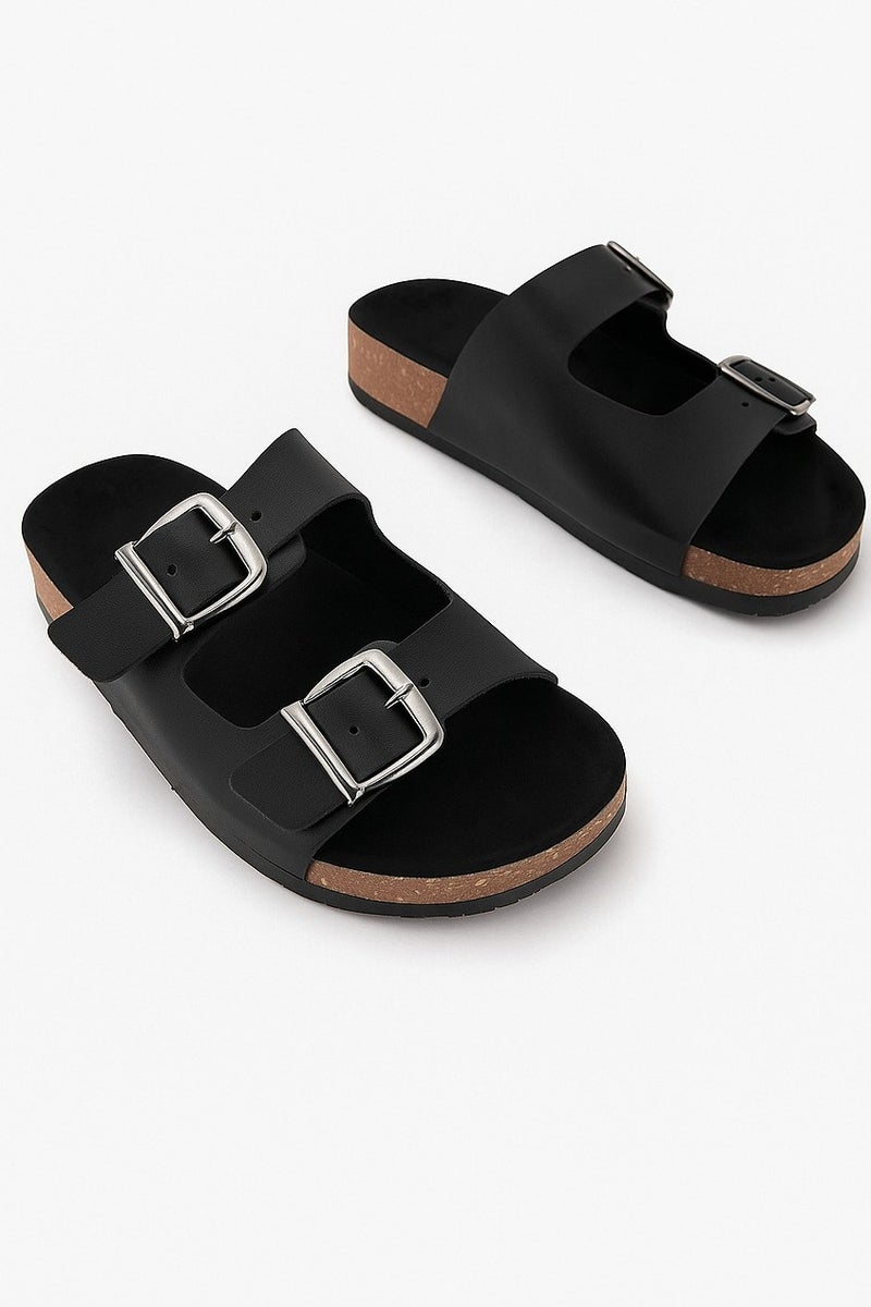 Vbranda Casual double-strap slipper with adjustable buckles SF-71-BLACK - Image 1