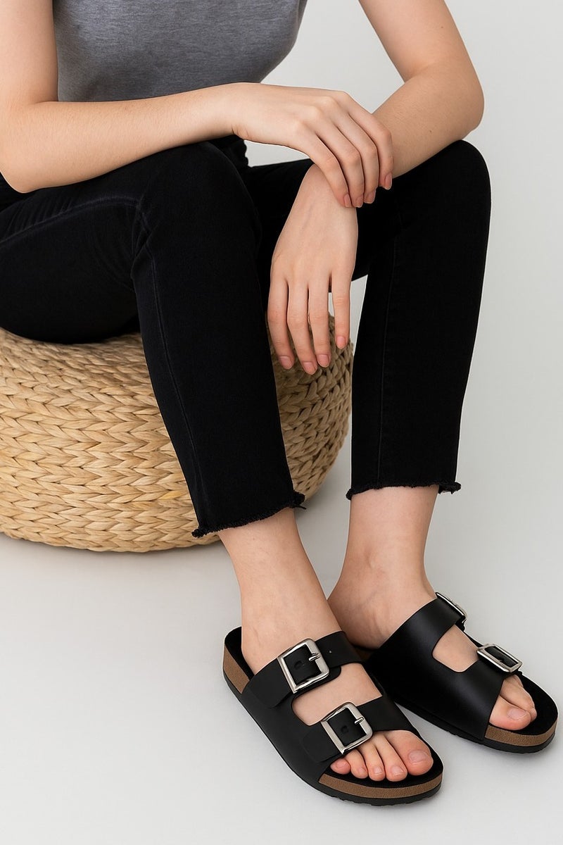 Vbranda Casual double-strap slipper with adjustable buckles SF-71-BLACK - Image 2