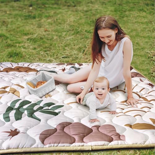 Beavtaens Baby Play Mat, 50x50 Playpen Mat with Super Soft Touch, Activity Mat with Upgraded Anti-Slip Bottom, Machine Washable Crawling Mat for Floor & Picnic(Boho Nature) - Image 3