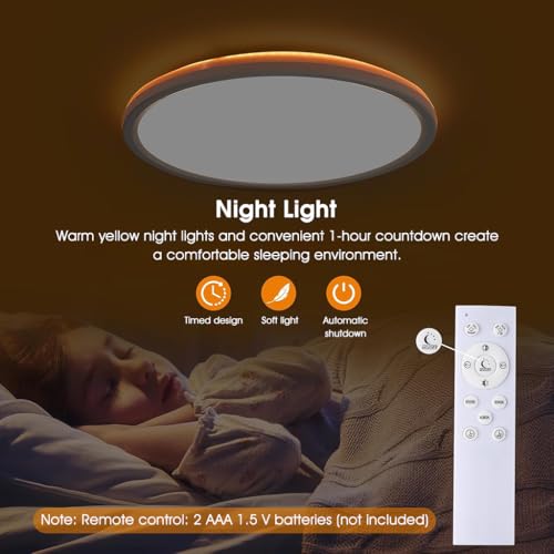 ELEPHANTBOAT® Plastic 12" LED Ceiling Light with Remote Control,Dimmable 24 W 3-Color Ceiling Light with Dim Night Light 1800k Warm,Round Flush LED Ceiling Lights (White) - Image 5