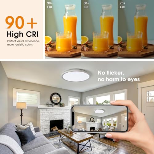 ELEPHANTBOAT® Plastic 12" LED Ceiling Light with Remote Control,Dimmable 24 W 3-Color Ceiling Light with Dim Night Light 1800k Warm,Round Flush LED Ceiling Lights (White) - Image 4