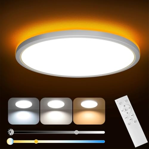 ELEPHANTBOAT® Plastic 12" LED Ceiling Light with Remote Control,Dimmable 24 W 3-Color Ceiling Light with Dim Night Light 1800k Warm,Round Flush LED Ceiling Lights (White) - Image 1