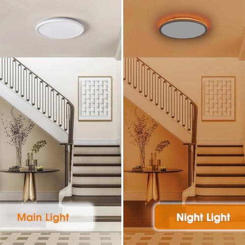 ELEPHANTBOAT® Plastic 12" LED Ceiling Light with Remote Control,Dimmable 24 W 3-Color Ceiling Light with Dim Night Light 1800k Warm,Round Flush LED Ceiling Lights (White) - Image 2