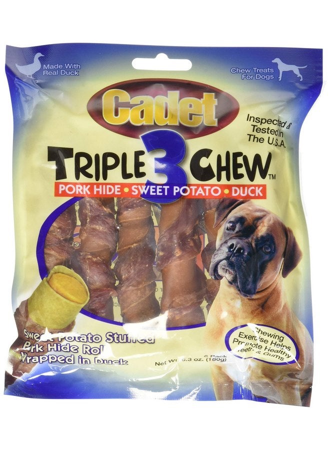كاديت 4 عبوات من حلوى Cadet Duck Triple Chew للكلاب، تحتوي كل عبوة على 6 قطع (إجمالي 24 قطعة)