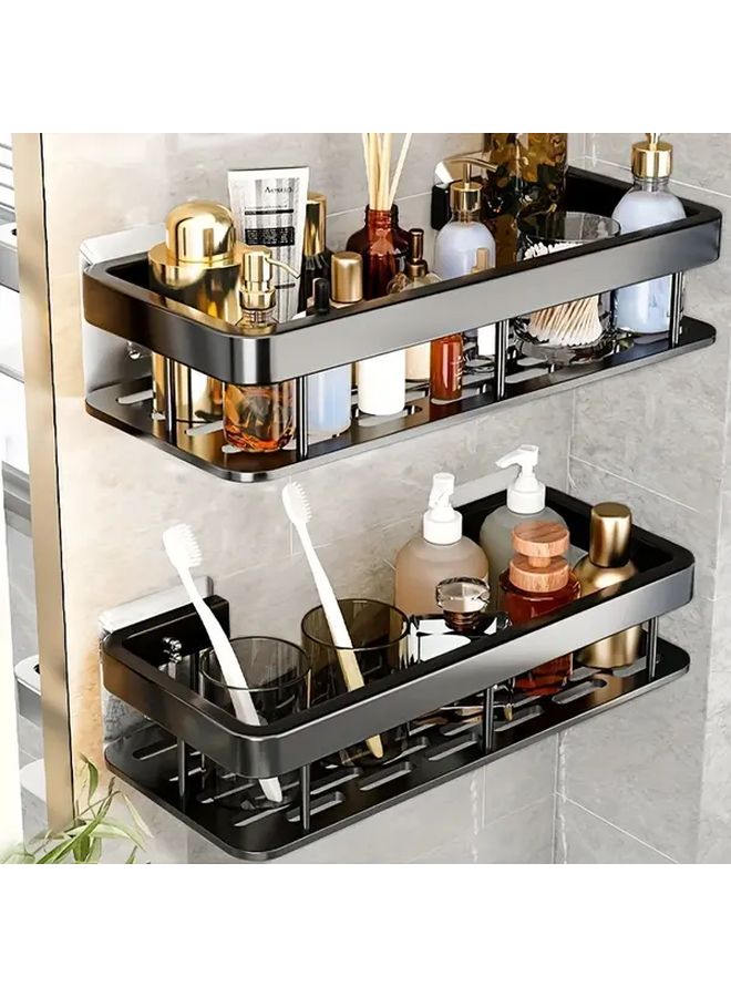 Large Capacity Black Metal Wall Mounted Shelf No Drilling Space Saving Storage - Image 2