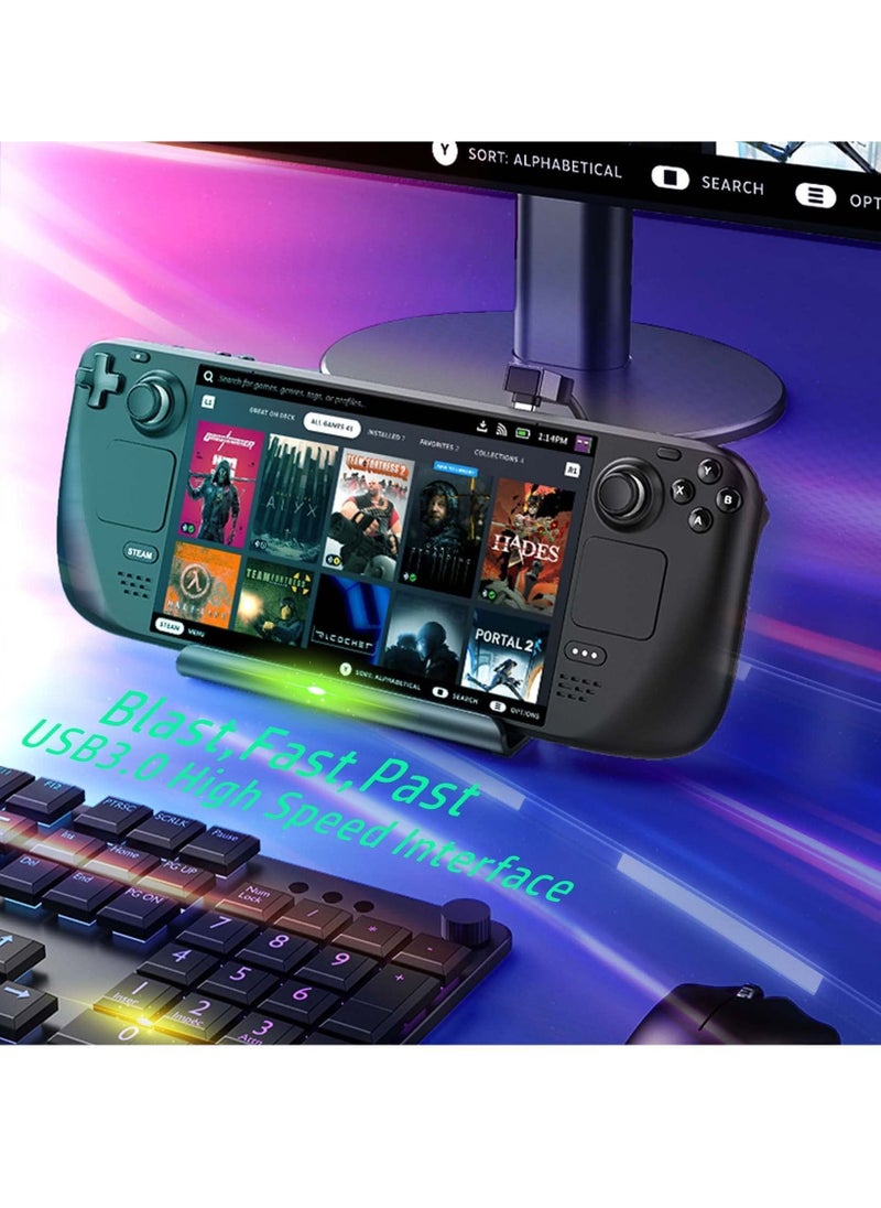 Y&D - 6-in-1 Docking Station for Steam Deck, HDMI 2.0 4K@60Hz, Gigabit Ethernet, 3 USB-A 3.0, USB-C PD Port Full Speed Charging - Compatible with Valve Stream Deck Accessories - Image 1
