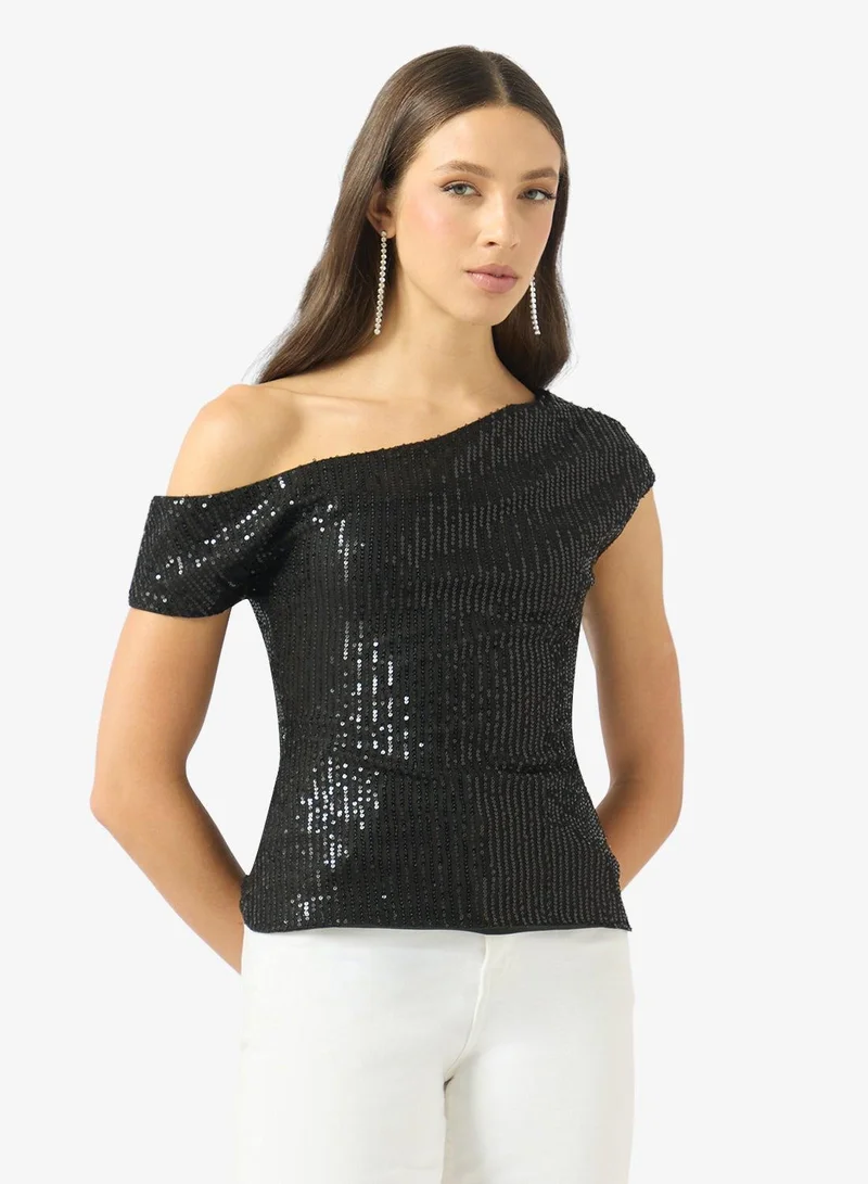 Ginger One Shoulder Sequin Embellished Top
