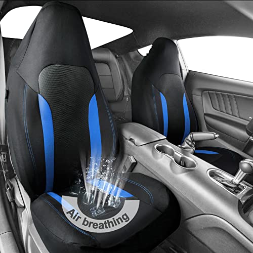 CAR PASS Bucket Car Seat Cover Breathable 3D Air Mesh100 Sporty Fabric Front Seats Airbag Compatible Universal Fit Auto SUV Truck Sedan Vans Women High Back Two Front 2 Piece Black Blue - Image 3