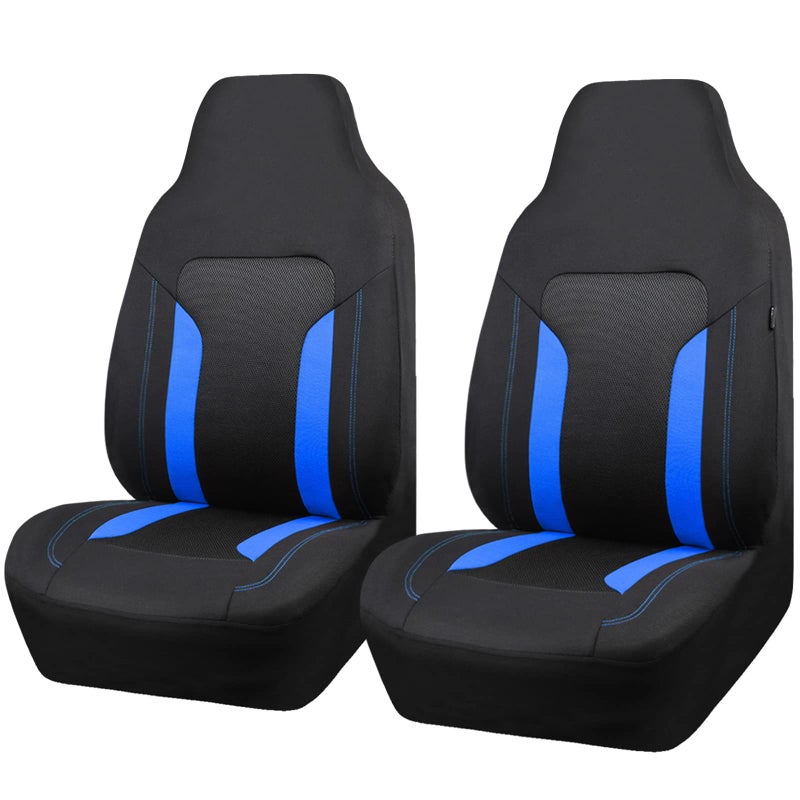 CAR PASS Bucket Car Seat Cover Breathable 3D Air Mesh100 Sporty Fabric Front Seats Airbag Compatible Universal Fit Auto SUV Truck Sedan Vans Women High Back Two Front 2 Piece Black Blue - Image 2