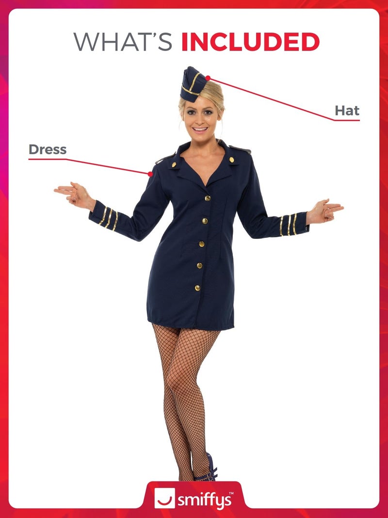 Smiffys Flight Attendant Costume,Navy Blue,Size: 36-38,S - Bust34.5-35.5",Waist26.5-27.5",Hip37-38",Leg32.5",28879S - Image 2
