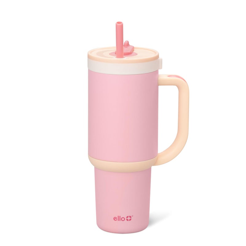 Ello Oasis 30 oz Tumbler with Handle Retracting Straw Reusable Insulated Stainless Steel Cup 100 Leakproof Gifts for Teens Women Men Keeps cold for 24 Hours Cup Holder Friendly Sunrise Glow