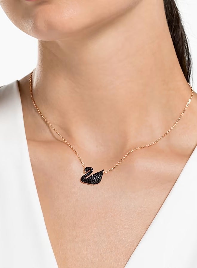 Swaro قلادة سواروفسكي سوان سوداء للنساء، مطلية بالذهب الوردي، مقاس كبير، رقم الموديل 5204134 - Image 2