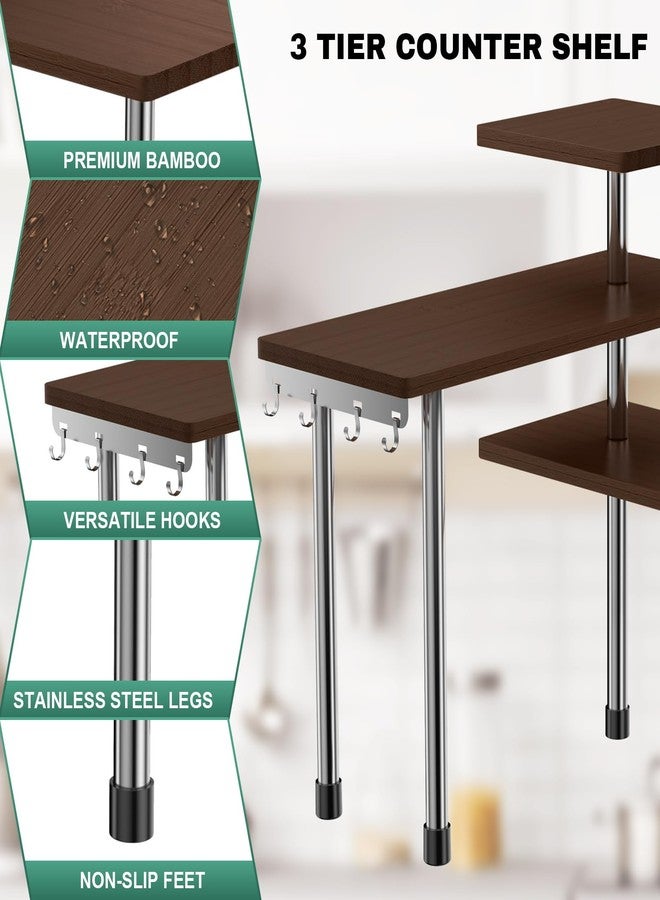 ZHWS Bathroom Counter Organizer for MakeUps, Dresser Table, Kitchen Countertop Organizer Adjustable 3 Tier Corner Shelf with 4 Metal Hooks for Coffee Bar, Spice Rack, Over Sink - Image 4