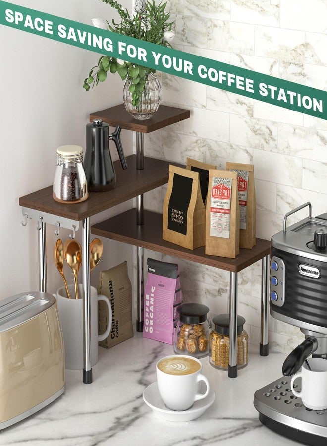ZHWS Bathroom Counter Organizer for MakeUps, Dresser Table, Kitchen Countertop Organizer Adjustable 3 Tier Corner Shelf with 4 Metal Hooks for Coffee Bar, Spice Rack, Over Sink - Image 3