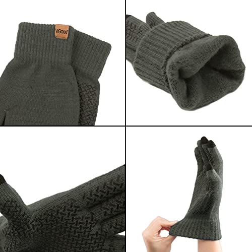 ViGrace Winter Touchscreen Gloves for Men & Women with 3 Fingers Dual-layer Touch Screen Warm Lined Anti-Slip Thermal Knit Driving Texting Glove(Charcoal, Large) - Image 5