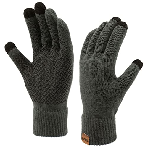 ViGrace Winter Touchscreen Gloves for Men & Women with 3 Fingers Dual-layer Touch Screen Warm Lined Anti-Slip Thermal Knit Driving Texting Glove(Charcoal, Large) - Image 1