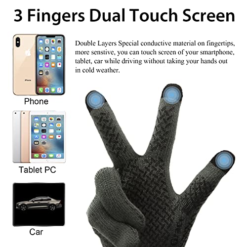 ViGrace Winter Touchscreen Gloves for Men & Women with 3 Fingers Dual-layer Touch Screen Warm Lined Anti-Slip Thermal Knit Driving Texting Glove(Charcoal, Large) - Image 2