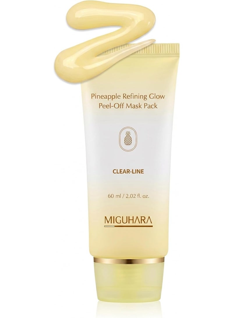 MIGUHARA Pineapple Refining Glow Peel-Off Mask Pack, Facial Mask with Pineapple Extract & Jojoba Seed Oil for Hydrated, Glowing Look and Korean Glass Skin – Smooth, Radiant Skin (60ml/2.02 fl.oz.)