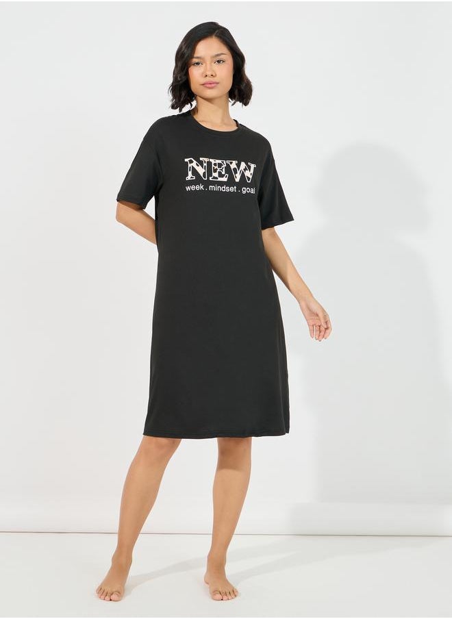 Styli Leopard Graphic Print Sleep T-Shirt Dress  - Image 1