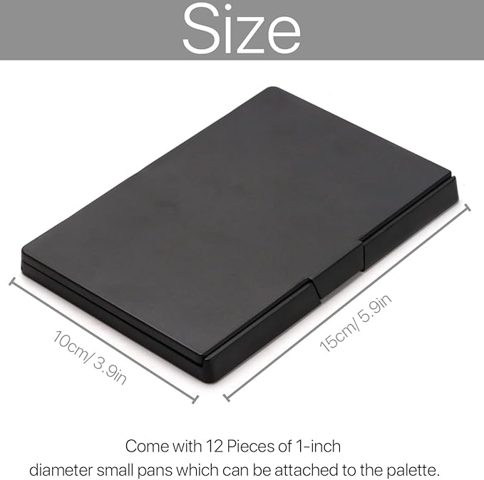 VANANA DIY Magnetic Eyeshadow Palette Makeup Palette with Mirror for Eyeshadow Lipstick Blush Highlighter Storage with 12 Pieces of Round Metal Pans 15x10cm Without Grids Black with Mirror
