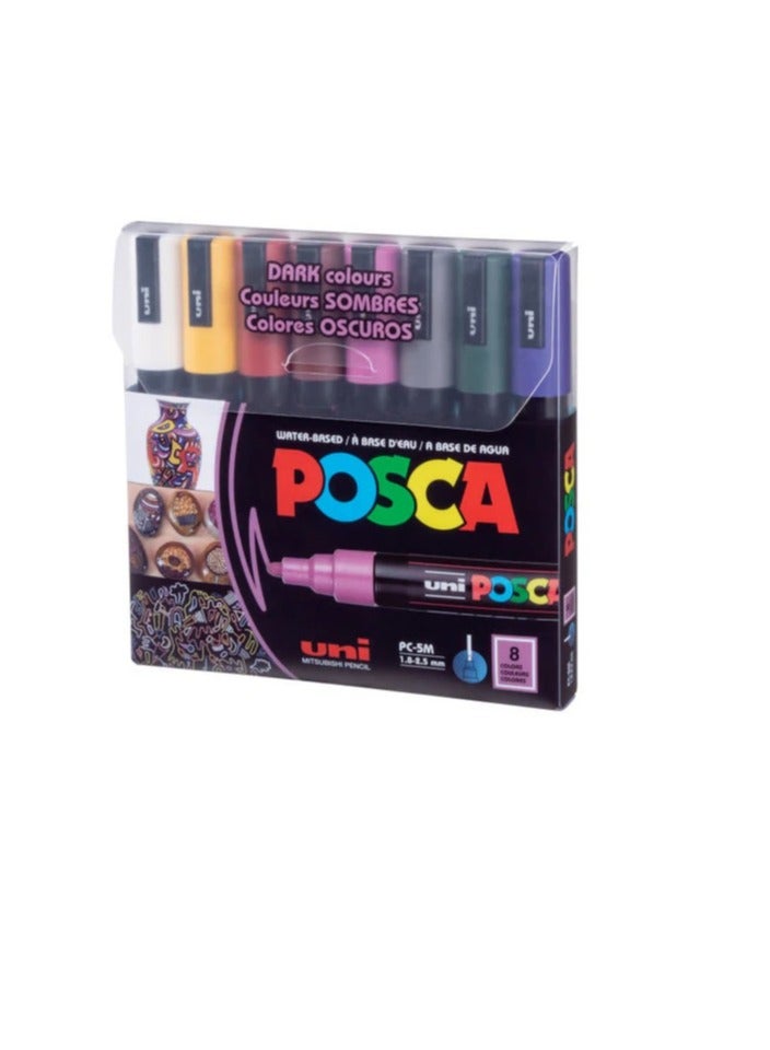 POSCA PC-5M Water Based Permanent Marker Paint Pens, Set of 8 (Dark Colors) - Image 1