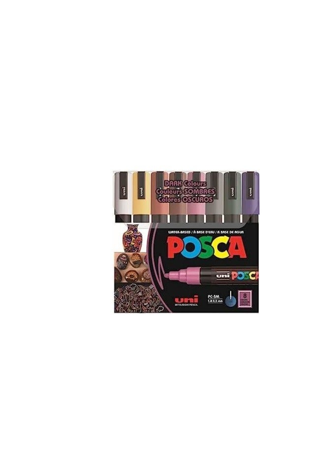 POSCA PC-5M Water Based Permanent Marker Paint Pens, Set of 8 (Dark Colors) - Image 2