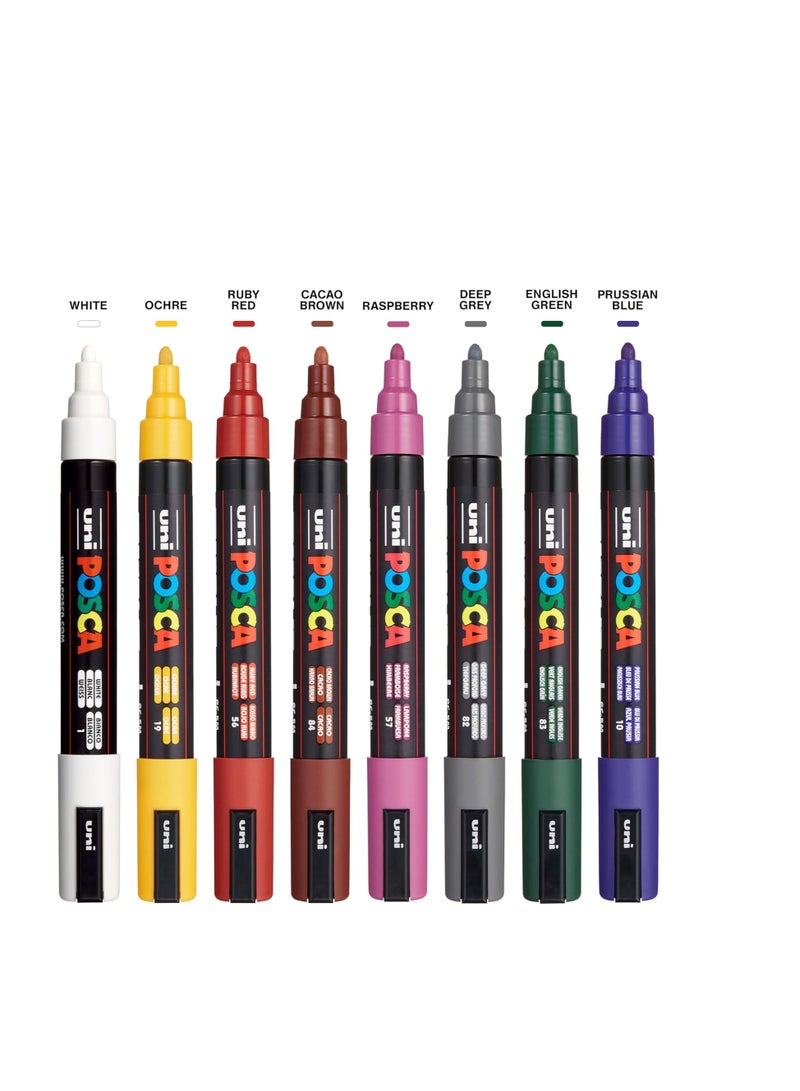 POSCA PC-5M Water Based Permanent Marker Paint Pens, Set of 8 (Dark Colors) - Image 3