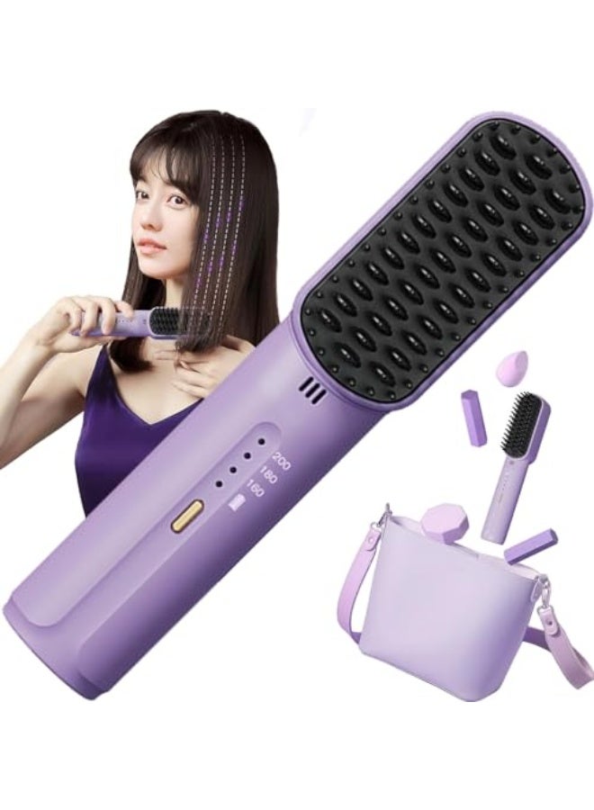 Excefore Cordless Hair Straightener Brush, Portable Mini Ionic Hot Comb Straightener for Women, Lightweight for On-The-Go Travel, Type-C Charging, Anti-Scald, Holiday Gift for Girl - Image 1