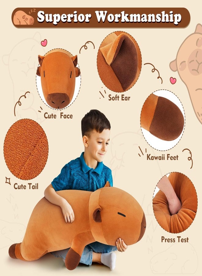 Auspicious beginning 30'' Giant Capybara Plush Stuffed Animal- Capybara Plush Pillow Plushies, Large Sleeping Capybara Plush Toy, Cute Hugging Capybara Stuffed Animal, Birthday Gifts for Kids Girls Boys - Image 3