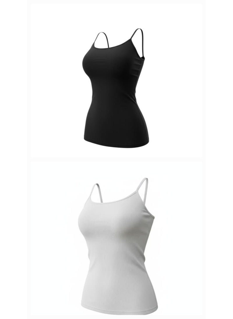 Eiffel Women’s Sleeveless Camisole – Made from Premium Syrian Cotton,100% COTTON , Pack Of 2 Contains 1 Black 1 White Color - Image 1