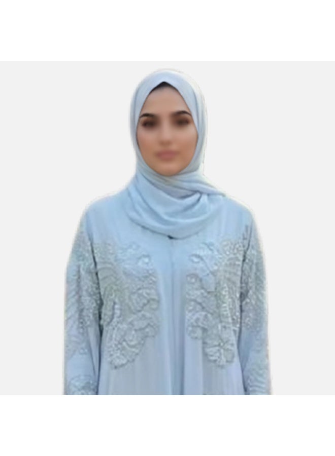 عباية دارين الفاخرة باللون الأزرق السماوي للنساء – مصنوعة من قماش الكوري ندى، صناعة دبي. - Image 4