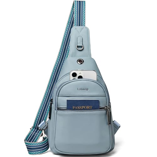 LATMAP 7L Sling Bag For Women Faux Leather Anti Theft Small Casual Daypack Backpack Fanny Pack Crossbody Chest Bags Purse Waterproof Light Blue - Image 1