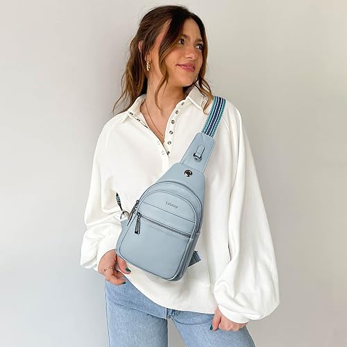 LATMAP 7L Sling Bag For Women Faux Leather Anti Theft Small Casual Daypack Backpack Fanny Pack Crossbody Chest Bags Purse Waterproof Light Blue - Image 2
