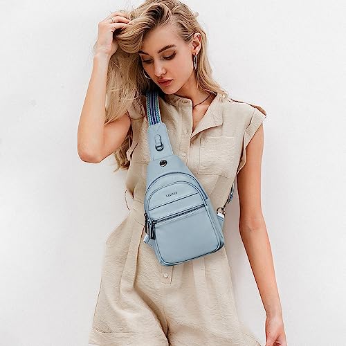 LATMAP 7L Sling Bag For Women Faux Leather Anti Theft Small Casual Daypack Backpack Fanny Pack Crossbody Chest Bags Purse Waterproof Light Blue - Image 3