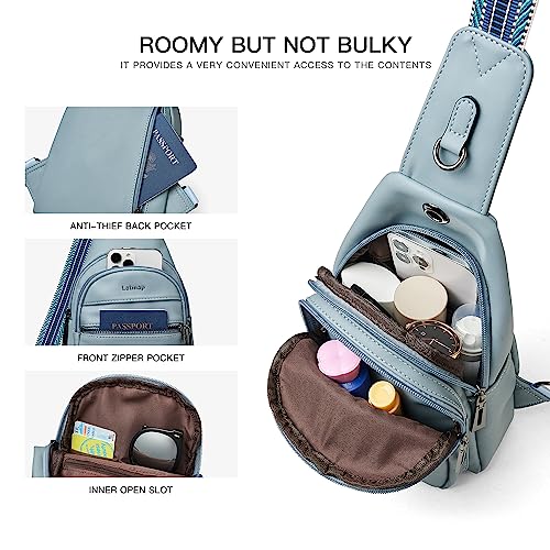 LATMAP 7L Sling Bag For Women Faux Leather Anti Theft Small Casual Daypack Backpack Fanny Pack Crossbody Chest Bags Purse Waterproof Light Blue - Image 5