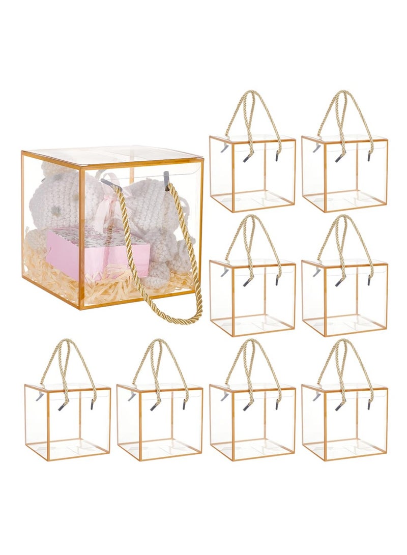 Excefore صندوق هدايا شفاف، 10 قطع من صناديق الهدايا الشفافة صندوق هدايا شفاف، صناديق هدايا مع حافة سوداء من الدانتيل ومقبض للحلوى والشوكولاتة وهدايا الحفلات وتغليف الهدايا (12 × 12 × 12 سم) - Image 1