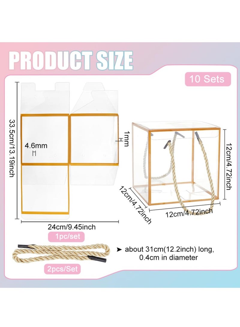 Excefore صندوق هدايا شفاف، 10 قطع من صناديق الهدايا الشفافة صندوق هدايا شفاف، صناديق هدايا مع حافة سوداء من الدانتيل ومقبض للحلوى والشوكولاتة وهدايا الحفلات وتغليف الهدايا (12 × 12 × 12 سم) - Image 2